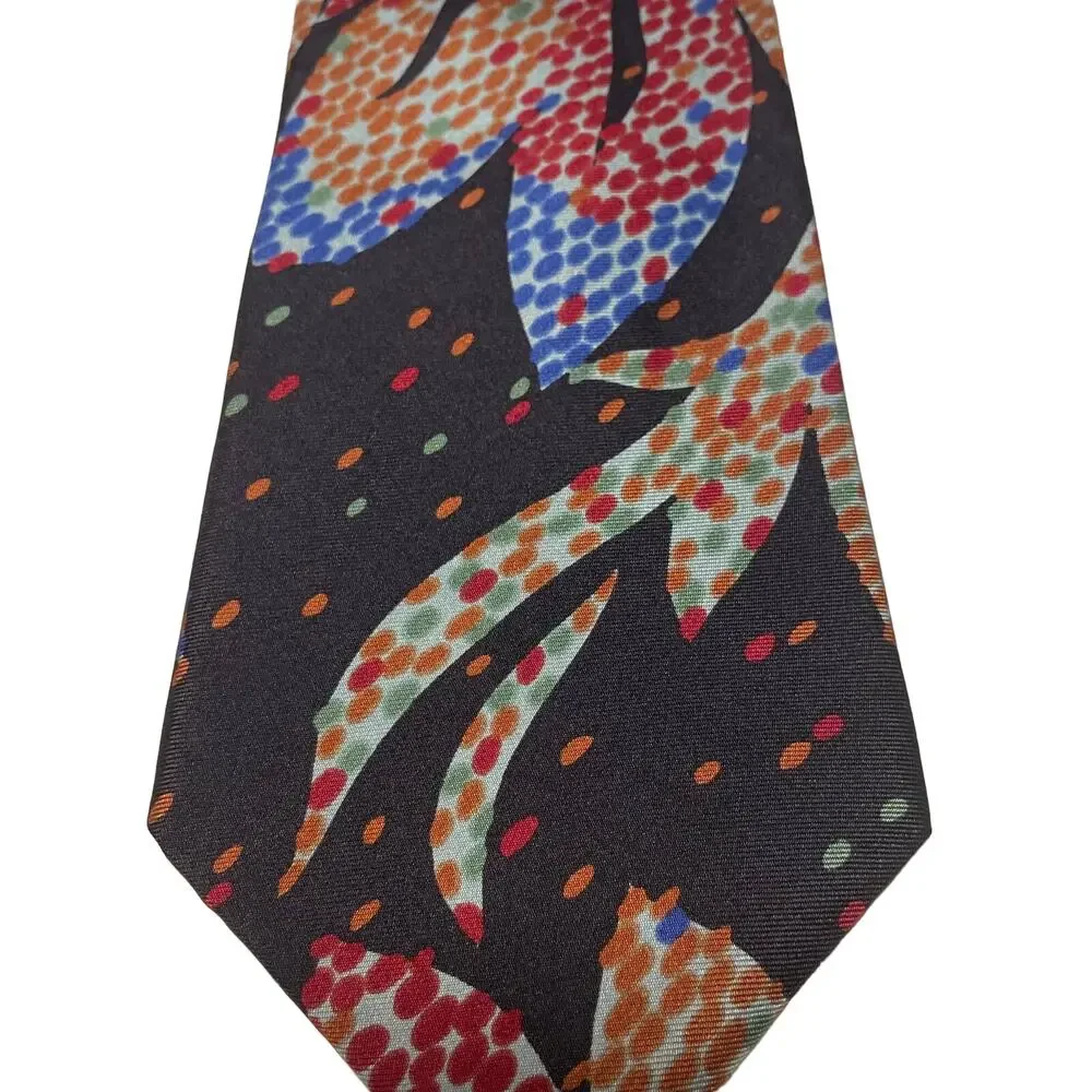 Vintage Silk Tie Black with Abstract Dot Design EUC